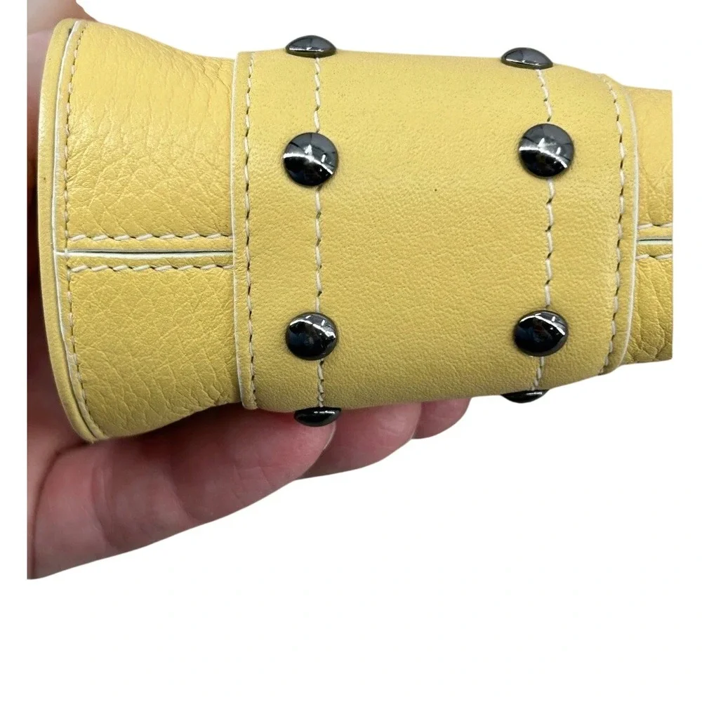 Womens Cole‎ Haan Village Large Cosmetic Case Yellow Pebbled Studded Leather Bag
